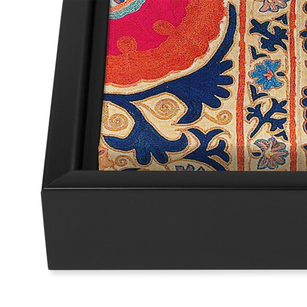 Antique Uzbekistan Kermina Suzani Red Orange Blue kilim Framed Canvas Print Gallery Image 3