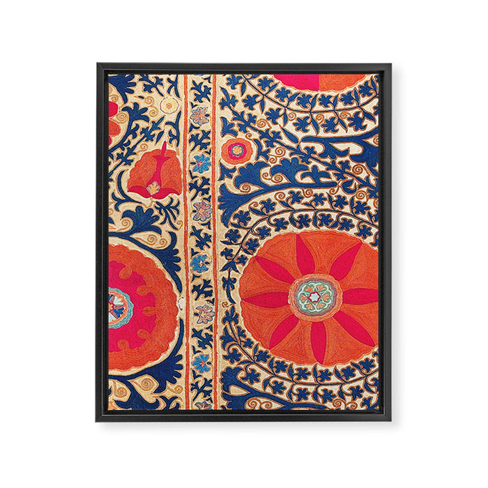 Antique Uzbekistan Kermina Suzani Red Orange Blue kilim Framed Canvas Print Gallery Image 1