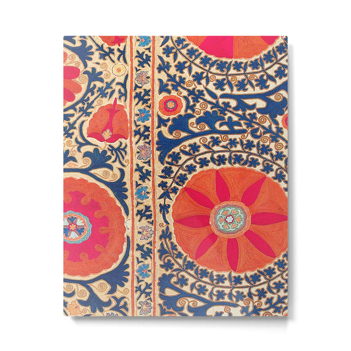 Antique Uzbekistan Kermina Suzani Red Orange Blue kilim Metal Print Gallery Image 1