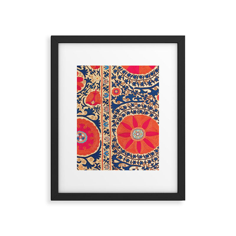Antique Uzbekistan Kermina Suzani Red Orange Blue kilim Framed Art Print Gallery Image 6