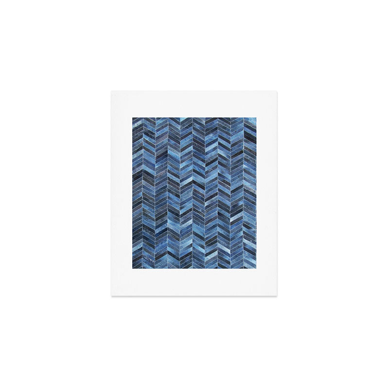 Blue cowhide patchwork geometric chevron Art Print Gallery Image 1