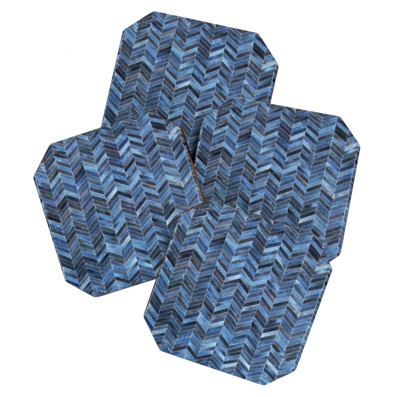 Blue cowhide patchwork geometric chevron Coaster Gallery Image 1