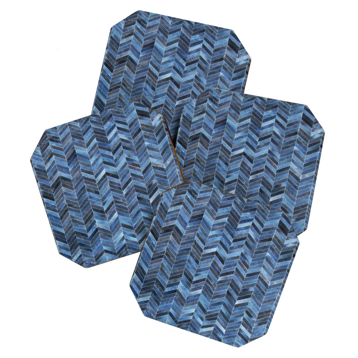Blue cowhide patchwork geometric chevron Coaster Gallery Image 1