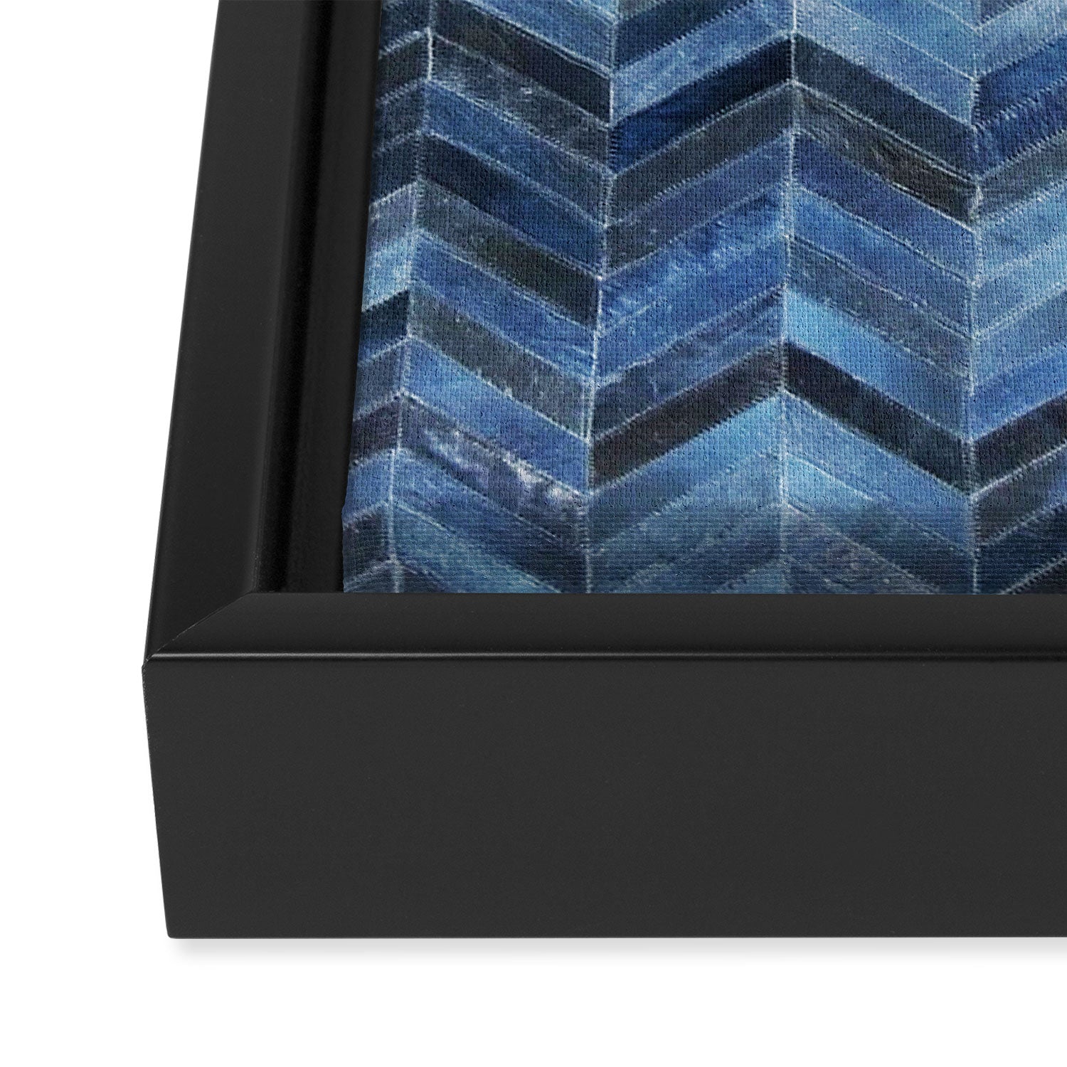 Blue cowhide patchwork geometric chevron Framed Canvas Print Gallery Image 3