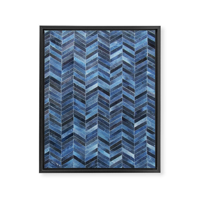 Blue cowhide patchwork geometric chevron Framed Canvas Print Gallery Image 8