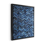 Blue cowhide patchwork geometric chevron Framed Canvas Print Gallery Image 2