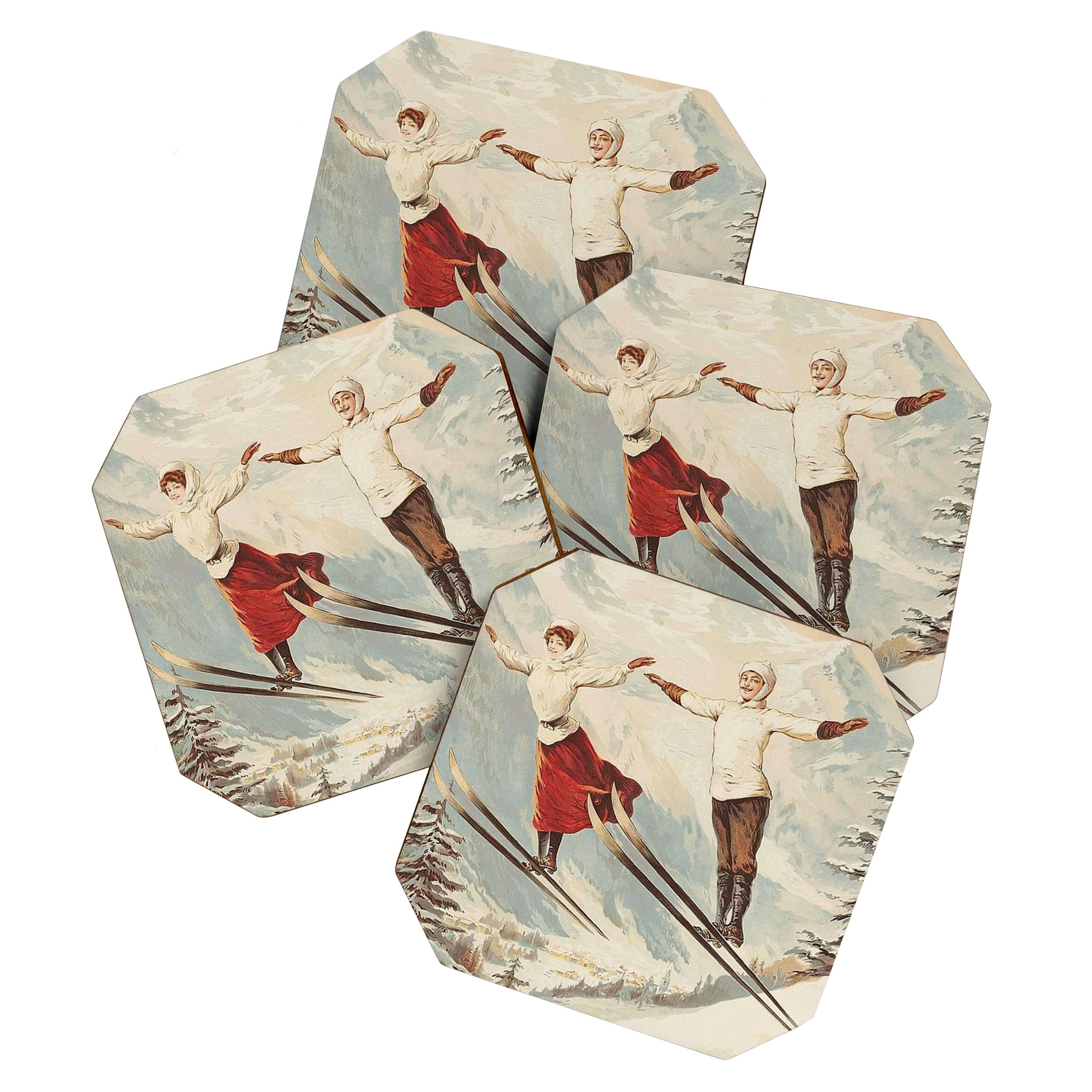 Chamonix Mont Blanc Vintage Ski Poster Coaster Gallery Image 1