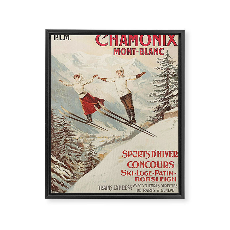 Chamonix Mont Blanc Vintage Ski Poster Framed Canvas Print Gallery Image 6