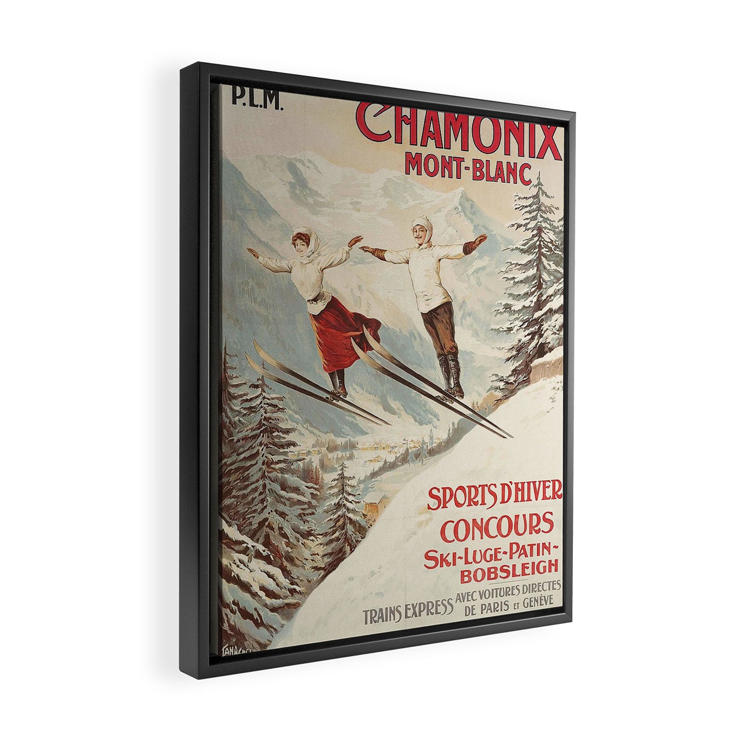 Chamonix Mont Blanc Vintage Ski Poster Framed Canvas Print Gallery Image 2