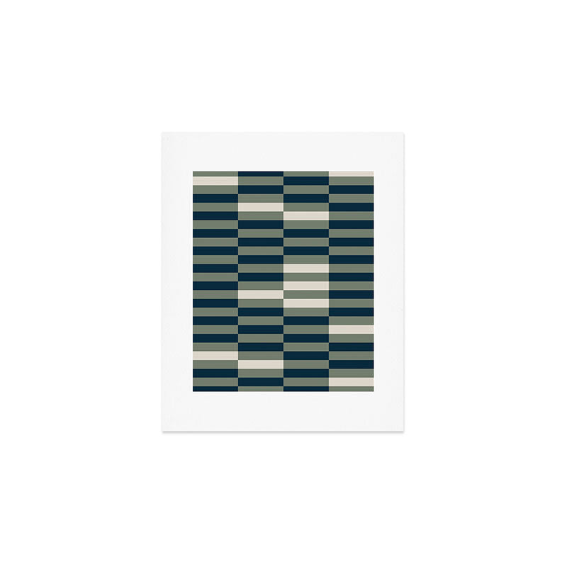 offset stripes Modern Geometric Abstract Shapes Green Black Cream Art Print Gallery Image 1