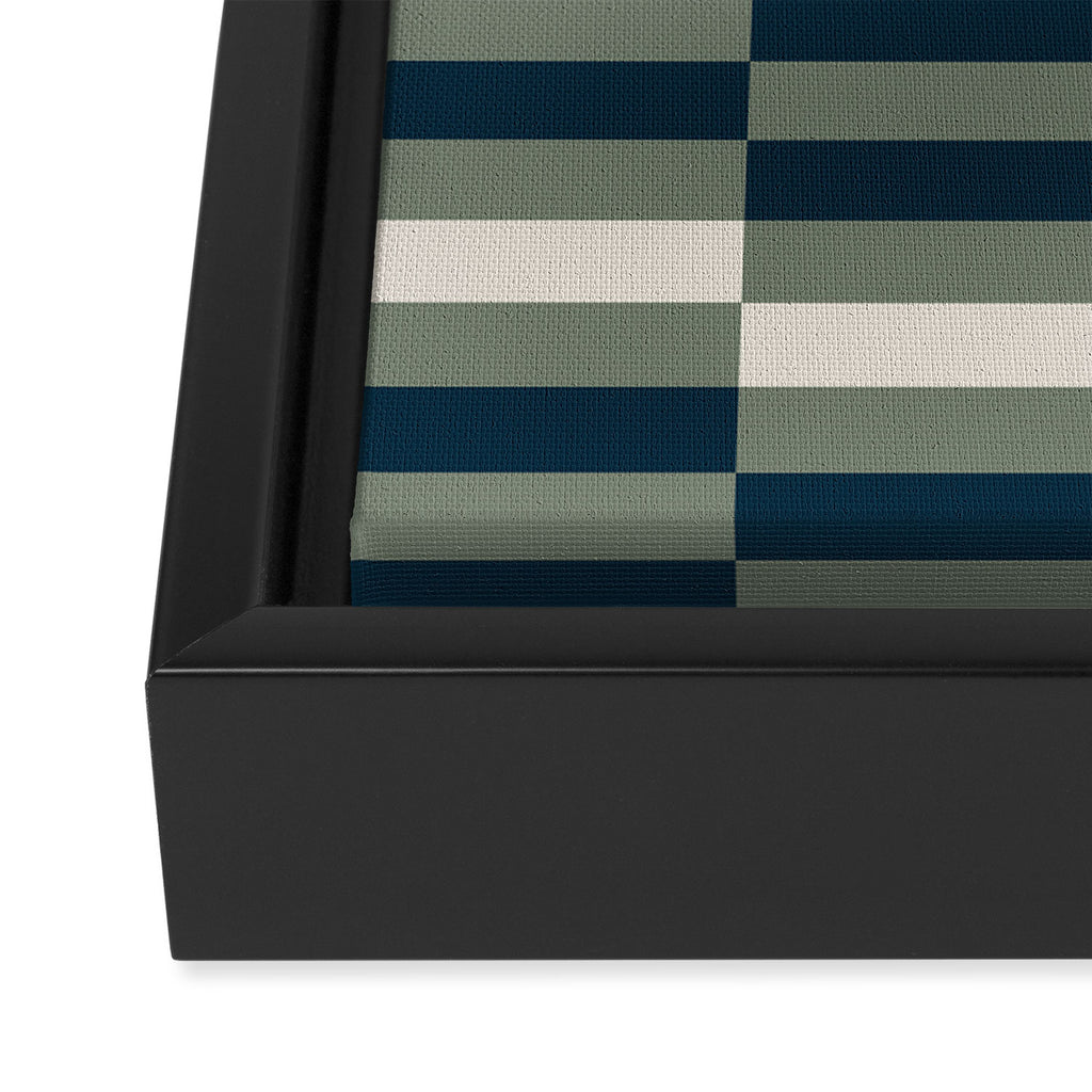 offset stripes Modern Geometric Abstract Shapes Green Black Cream Framed Canvas Print Gallery Image 3