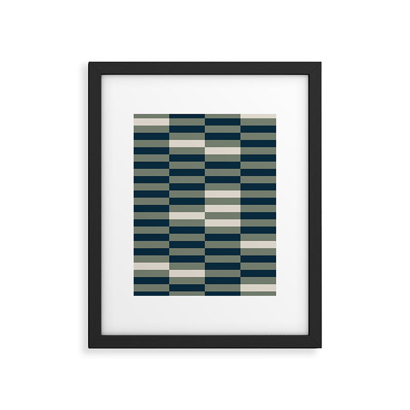 offset stripes Modern Geometric Abstract Shapes Green Black Cream Framed Art Print Gallery Image 5
