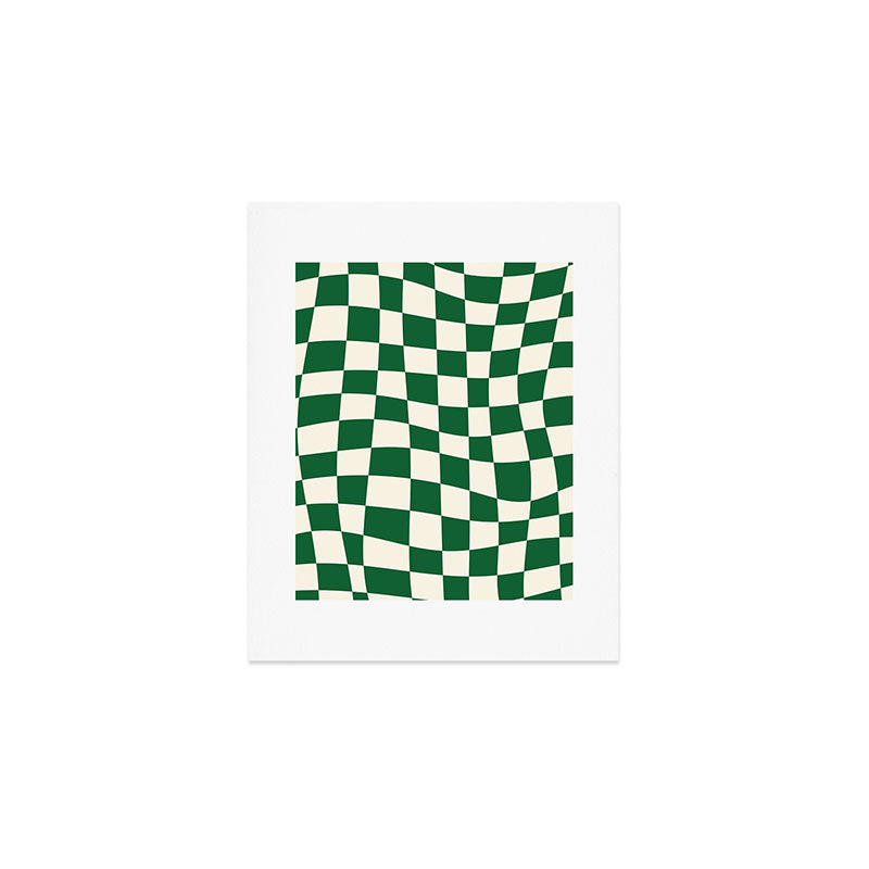 Wavy Checkered Green and White Art Print Gallery Image 1