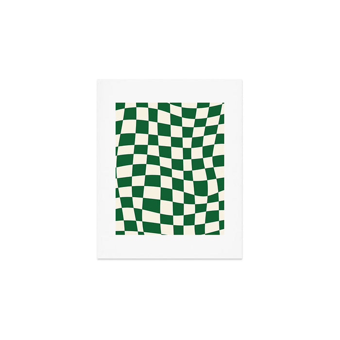 Wavy Checkered Green and White Art Print Gallery Image 1