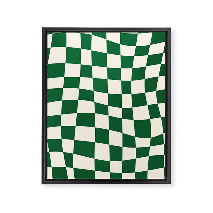 Wavy Checkered Green and White Framed Canvas Print Gallery Image 1