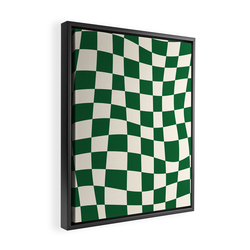 Wavy Checkered Green and White Framed Canvas Print Gallery Image 2