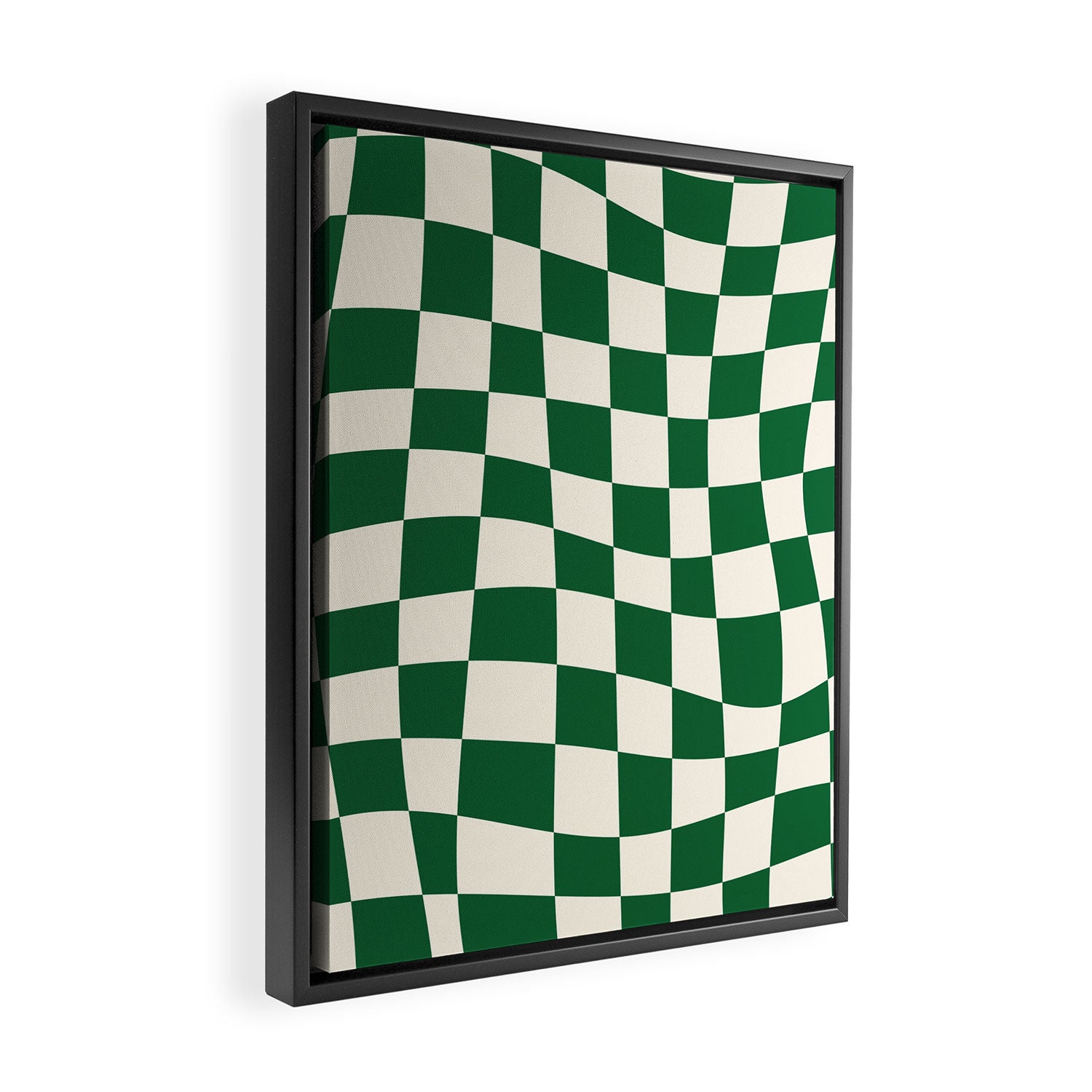 Wavy Checkered Green and White Framed Canvas Print Gallery Image 2