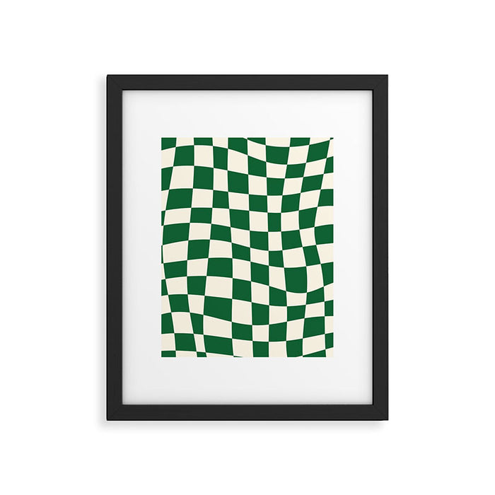 Wavy Checkered Green and White Framed Art Print Gallery Image 1