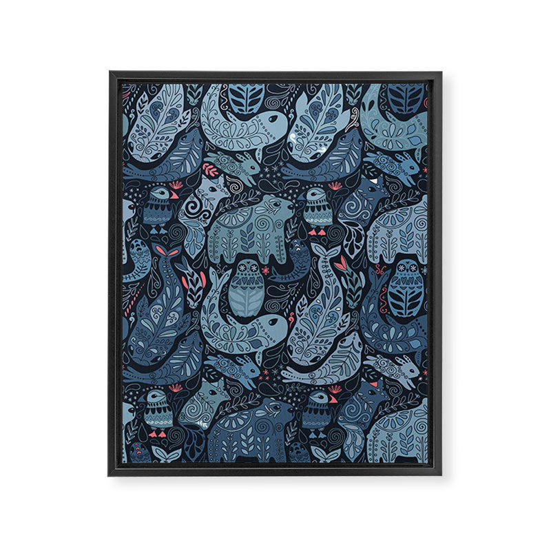 Arctic animals Polar bear, narwhal, seal, fox, puffin, whale  Framed Canvas Print Gallery Image 8
