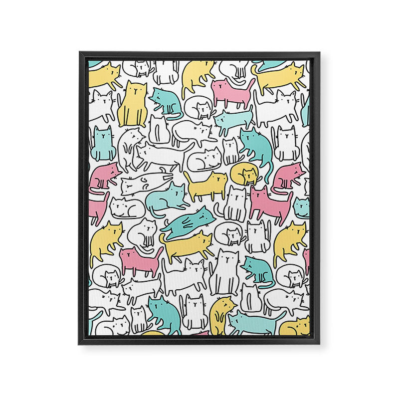 Cute kitties Cats pattern Framed Canvas Print Gallery Image 6