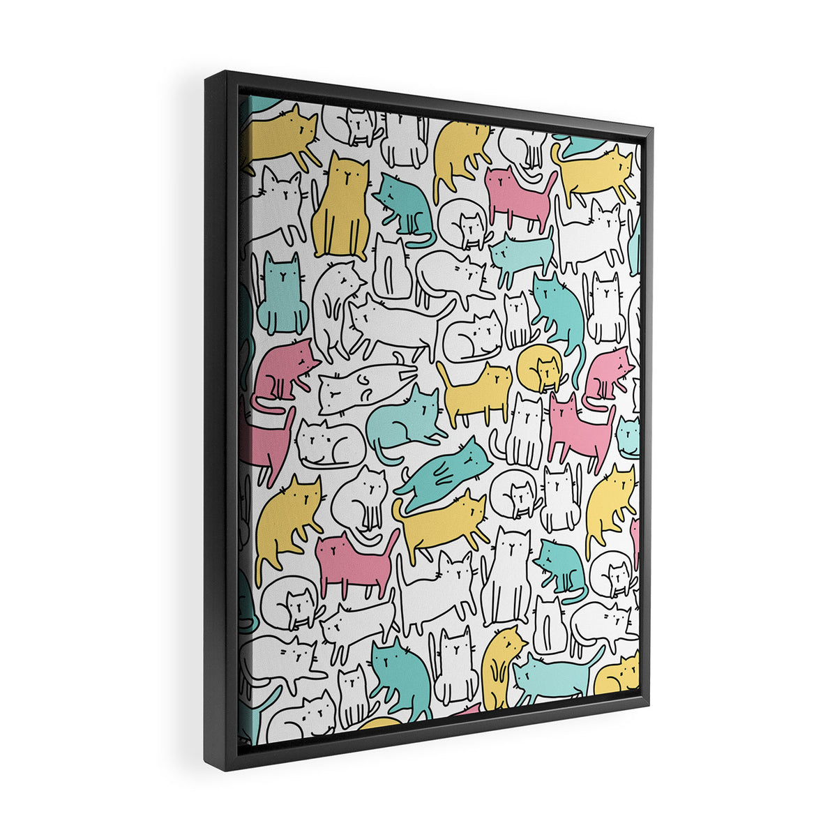 Cute kitties Cats pattern Framed Canvas Print Gallery Image 2