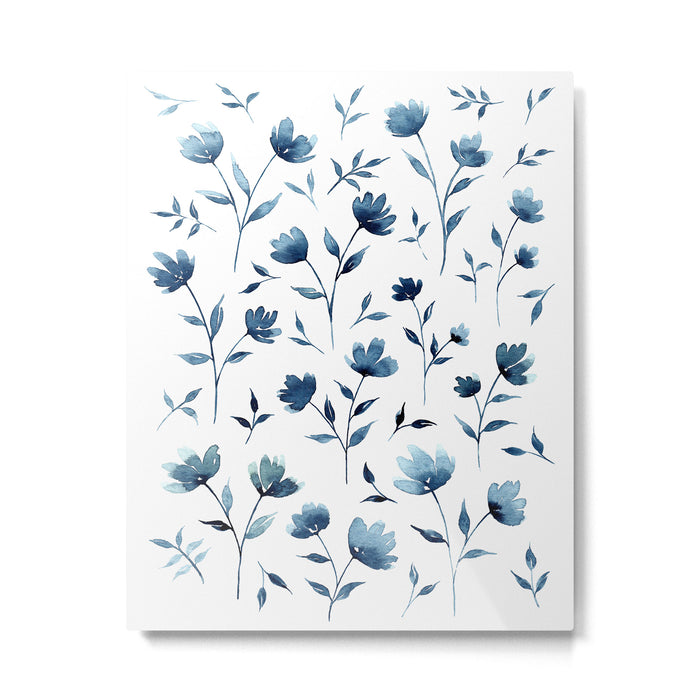 Blue flowers | Watercolor Pattern Metal Print Gallery Image 1
