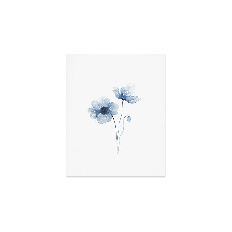 Blue Watercolor Poppies Art Print Gallery Image 1