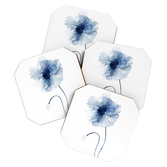 Blue Watercolor Poppies #2 Coaster Gallery Image 1