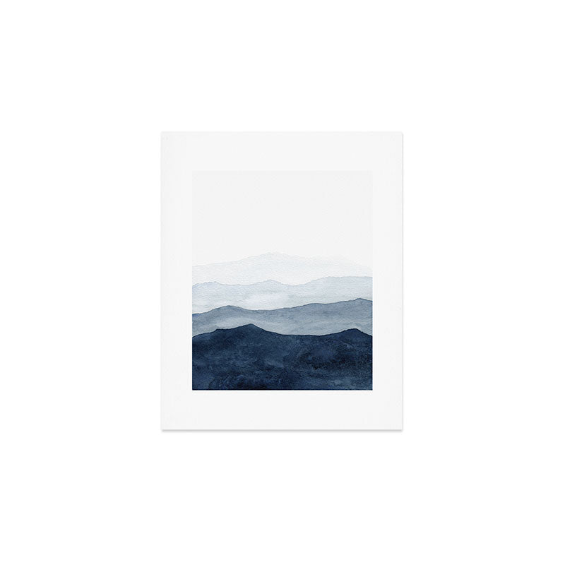 Indigo Abstract Watercolor Mountains Art Print Gallery Image 1