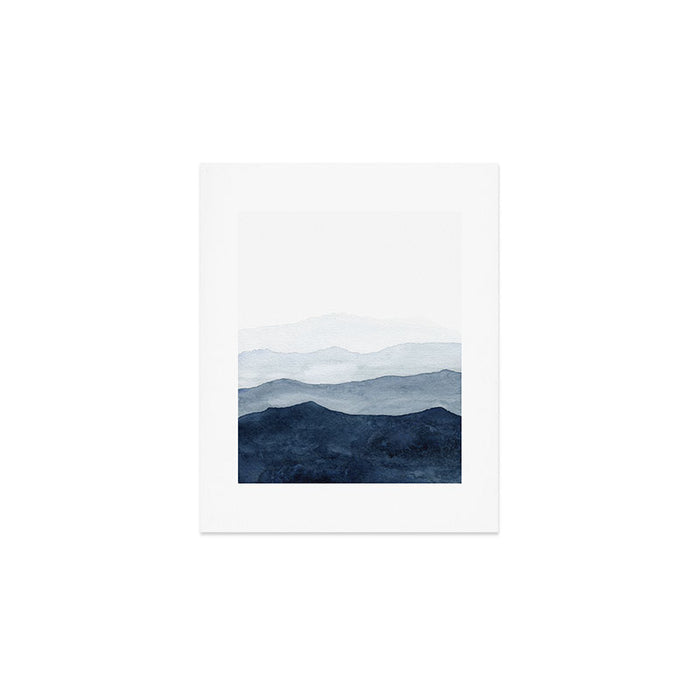 Indigo Abstract Watercolor Mountains Art Print Gallery Image 1