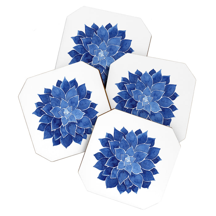 Indigo Succulent |  Watercolor Painting Coaster Gallery Image 1