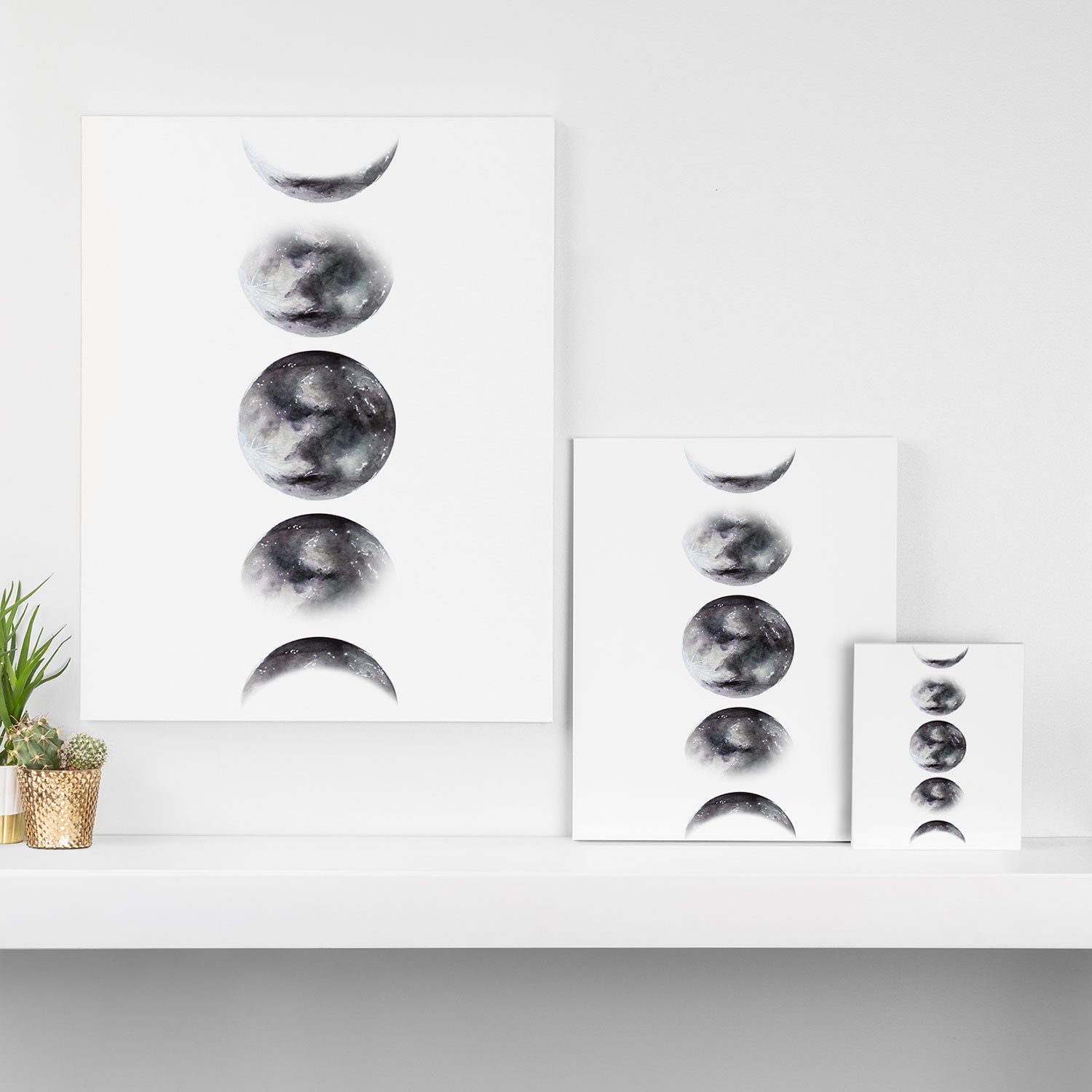 Moon phases watercolor painting Canvas Print Gallery Image 3