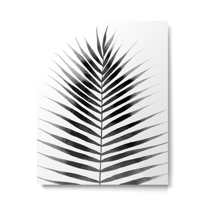 Palm Leaf Watercolor | Black and White Metal Print Gallery Image 1