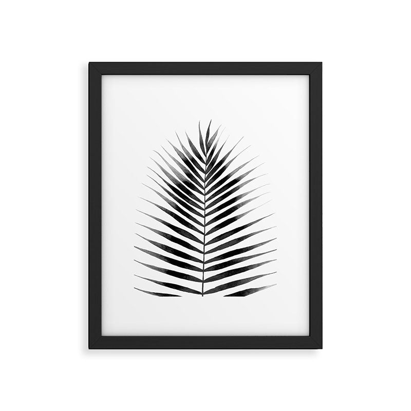 Palm Leaf Watercolor | Black and White Framed Art Print
