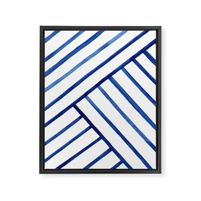 Watercolor lines pattern | Navy blue Framed Canvas Print Gallery Image 1