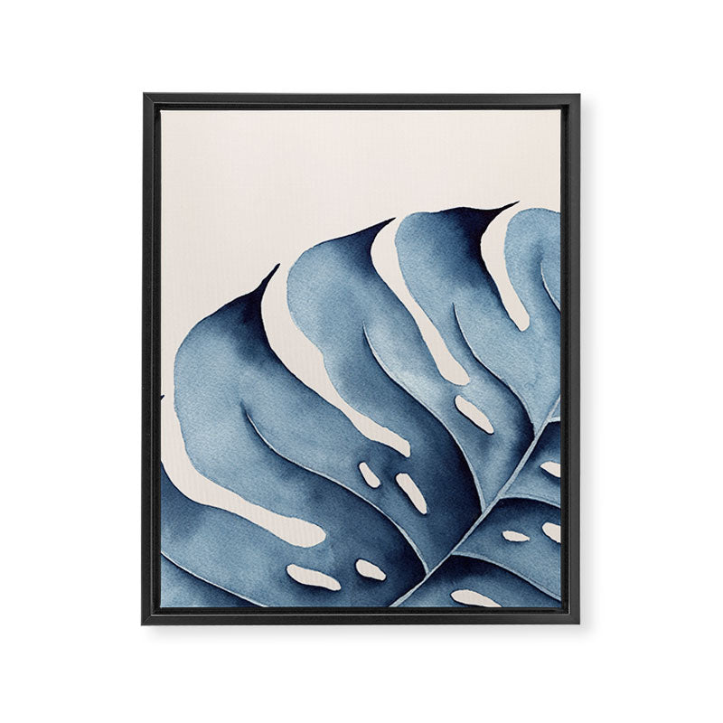Watercolour Blue Monstera Framed Canvas Print Gallery Image 6