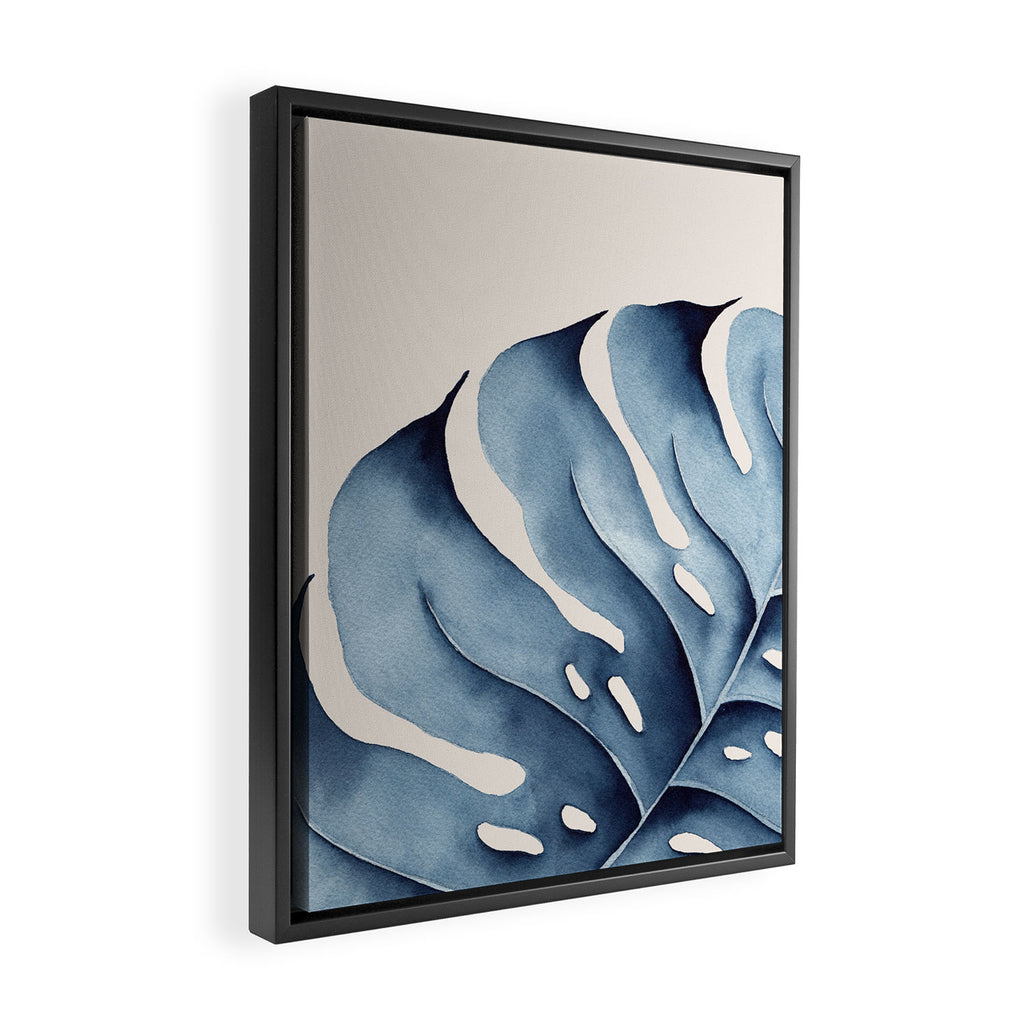 Watercolour Blue Monstera Framed Canvas Print Gallery Image 2