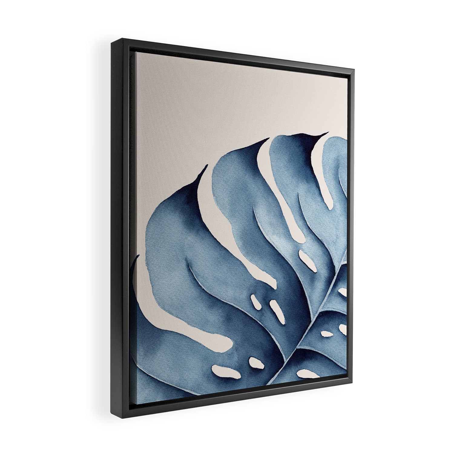 Watercolour Blue Monstera Framed Canvas Print Gallery Image 2