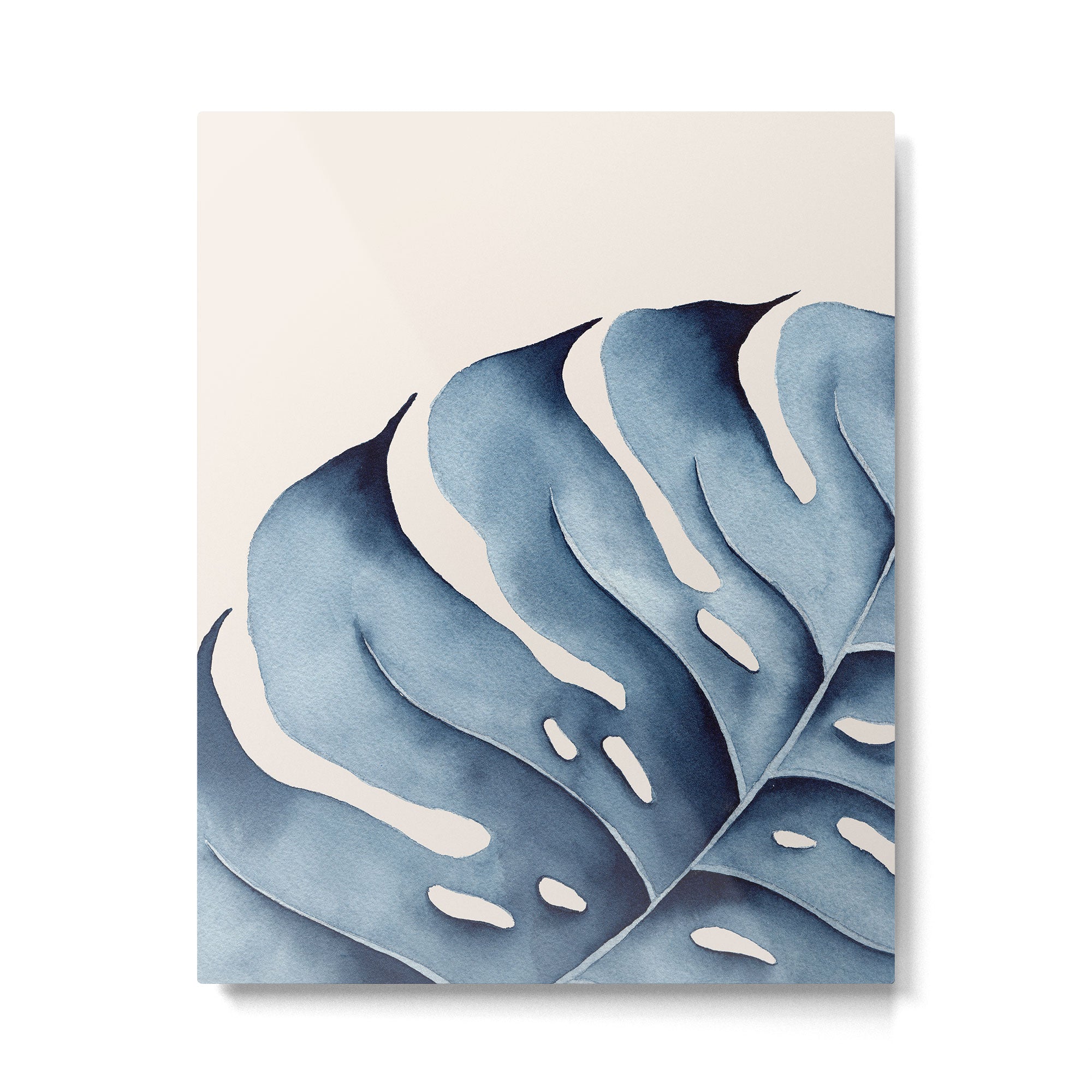 Watercolour Blue Monstera Metal Print Gallery Image 4
