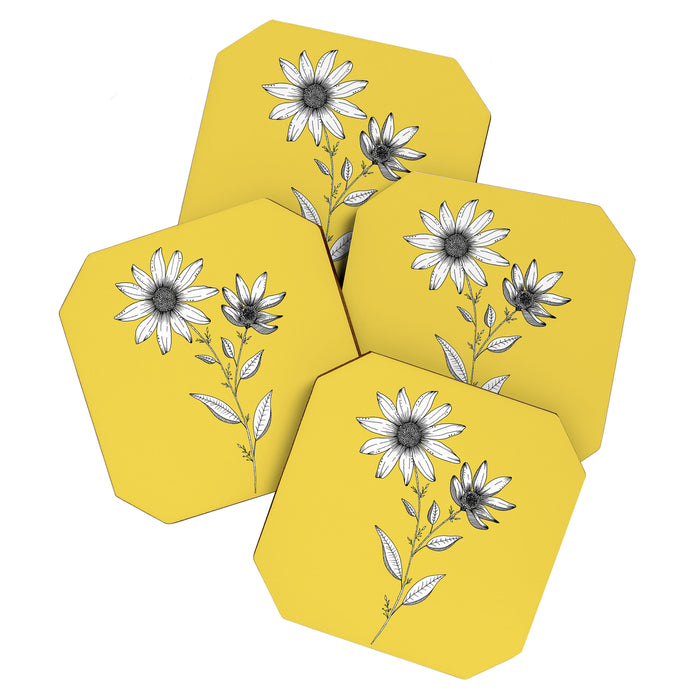 Wildflower line drawing | Botanical Art Coaster Gallery Image 1