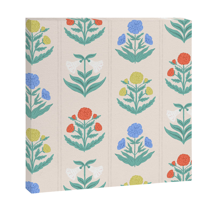 Block Print Flowers in Primary Canvas Print Gallery Image 1