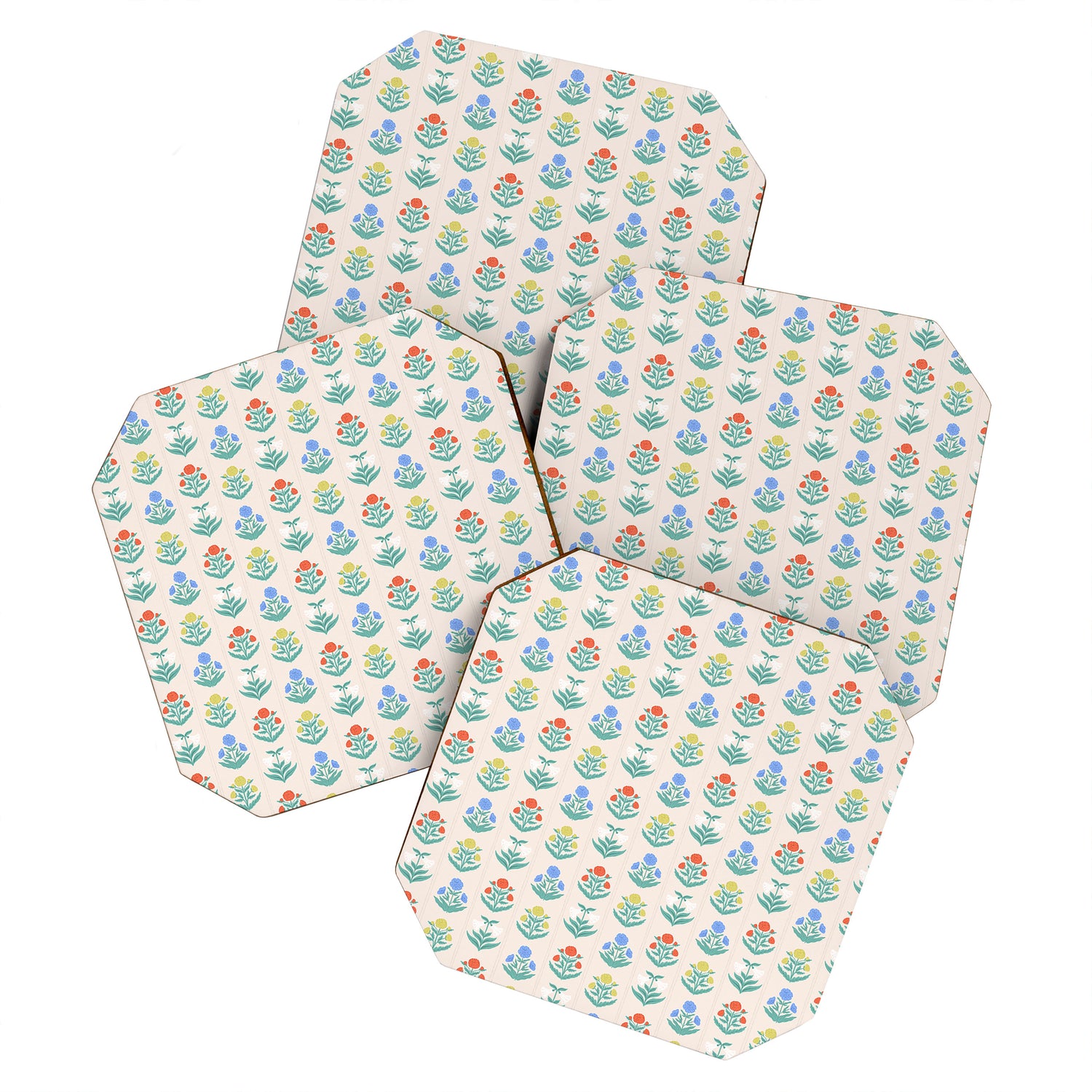 Block Print Flowers in Primary Coaster Gallery Image 1