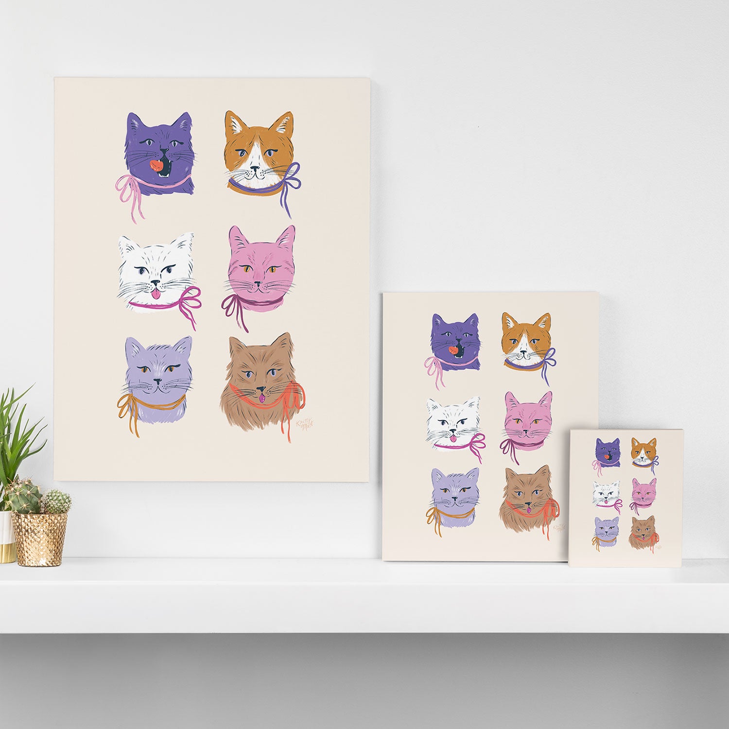 Cats in Purple and Brown Canvas Print Gallery Image 3
