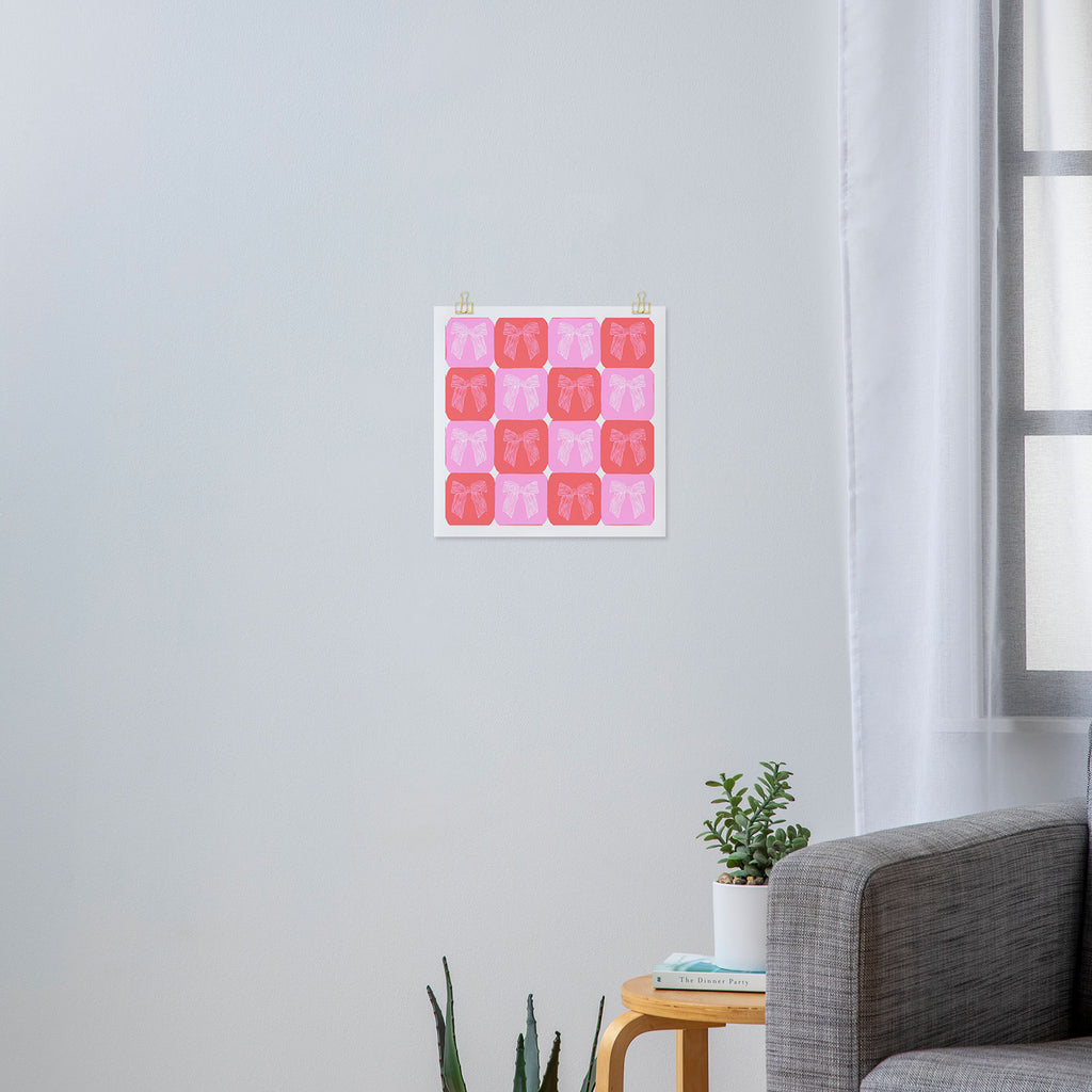 Checkerboard Bows in Pink and Red Art Print Gallery Image 3