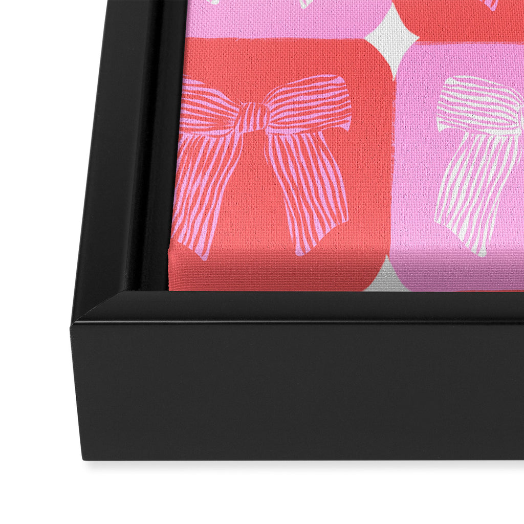 Checkerboard Bows in Pink and Red Framed Canvas Print Gallery Image 2