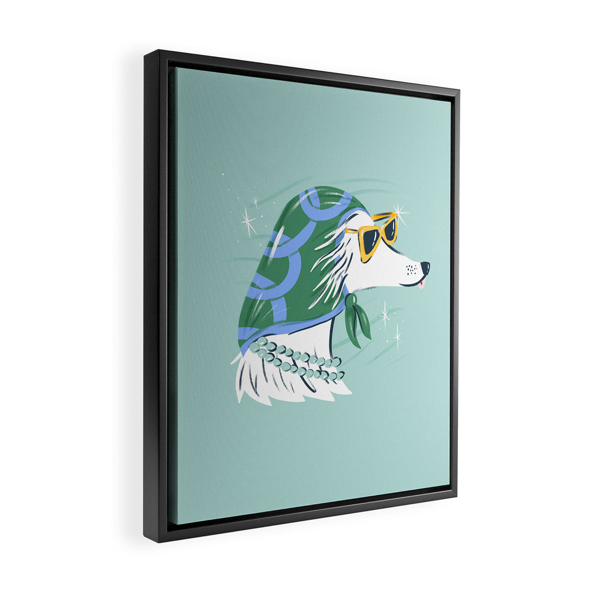 Chic Afghan Hound Dog Illustration Framed Canvas Print Gallery Image 2