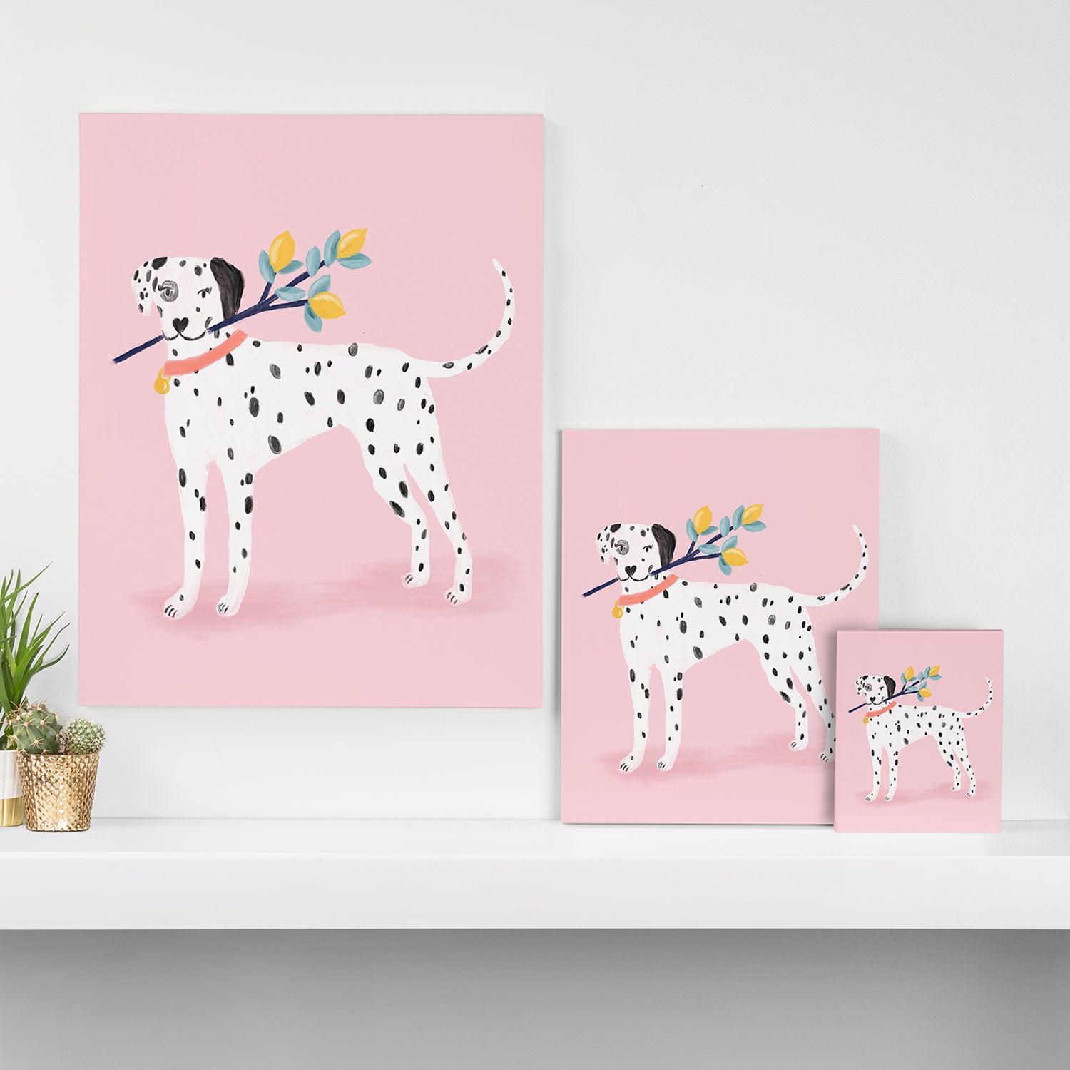 Dalmatian with Lemon Tree in Pink Canvas Print Gallery Image 3
