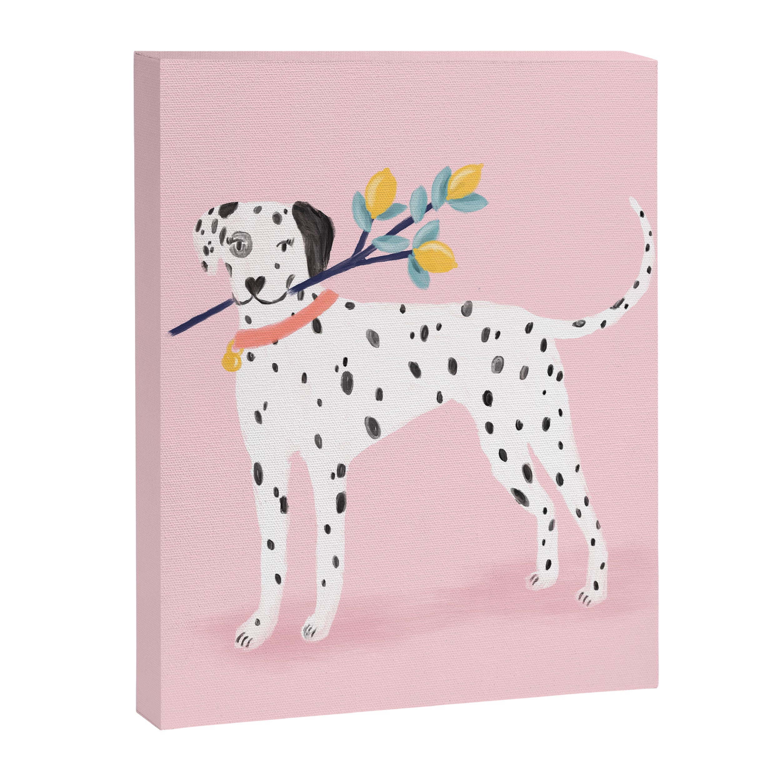 Dalmatian with Lemon Tree in Pink Canvas Print Gallery Image 3