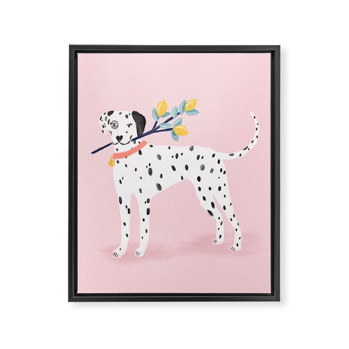 Dalmatian with Lemon Tree in Pink Framed Canvas Print Gallery Image 1