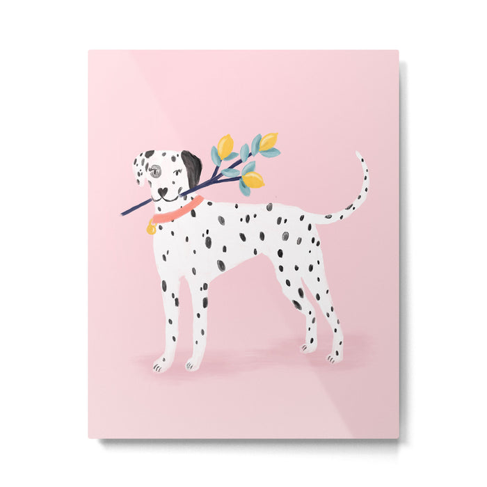 Dalmatian with Lemon Tree in Pink Metal Print Gallery Image 1